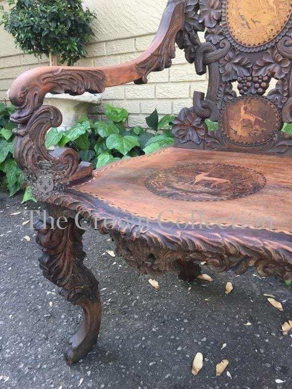 19th Century Swiss Fruitwood & Inlaid Carved Chair