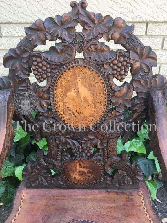 19th Century Swiss Fruitwood & Inlaid Carved Chair