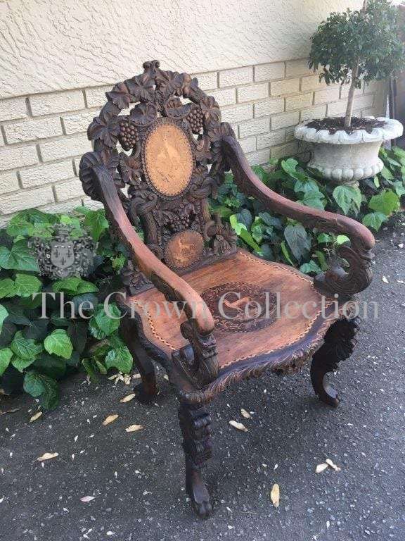 19th Century Swiss Fruitwood & Inlaid Carved Chair