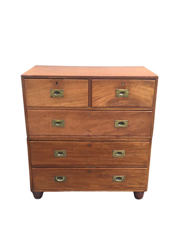 19th Century Military Chest of Drawers with Original Recessed Brass Hardware