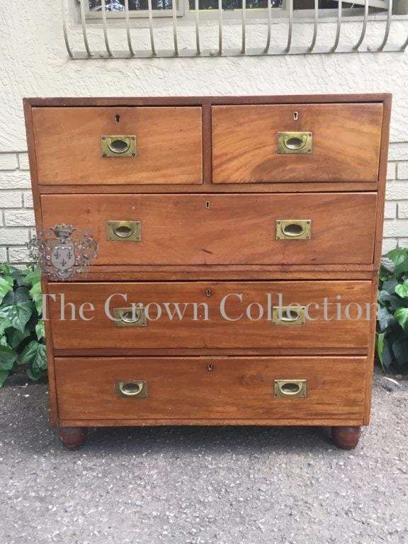 19th Century Military Chest of Drawers with Original Recessed Brass Hardware