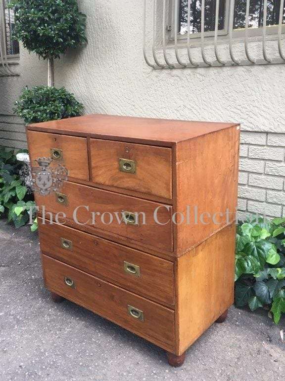 19th Century Military Chest of Drawers with Original Recessed Brass Hardware