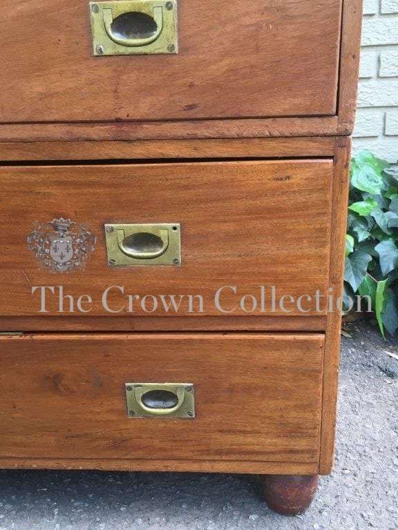 19th Century Military Chest of Drawers with Original Recessed Brass Hardware