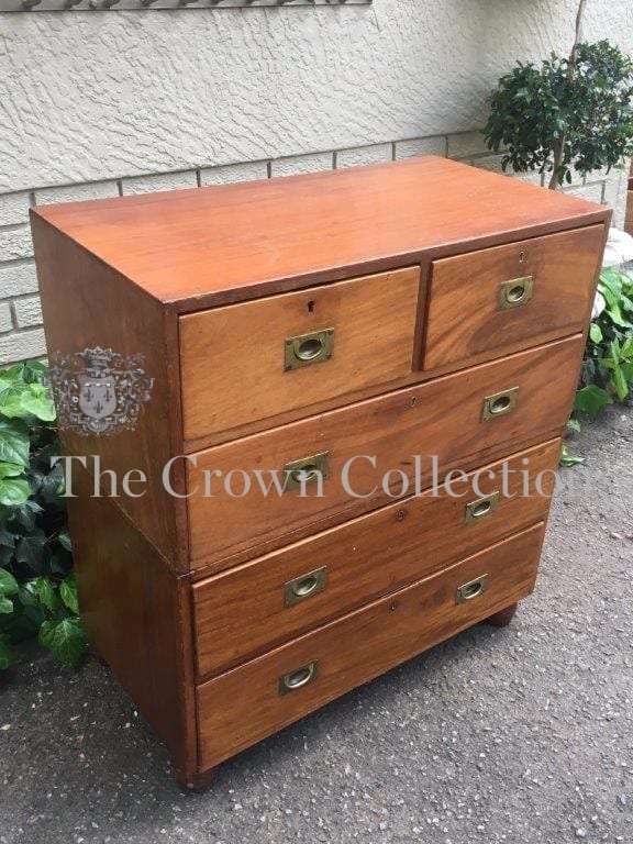 19th Century Military Chest of Drawers with Original Recessed Brass Hardware