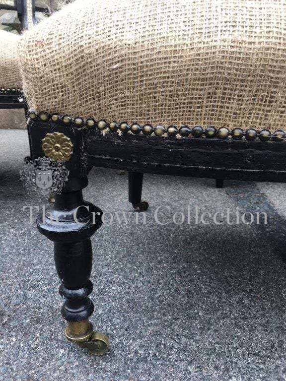 Mid Victorian Ebonised set of 3 Seater settee, 2x arm chairs and 2x chairs with Mother of Pearl I...