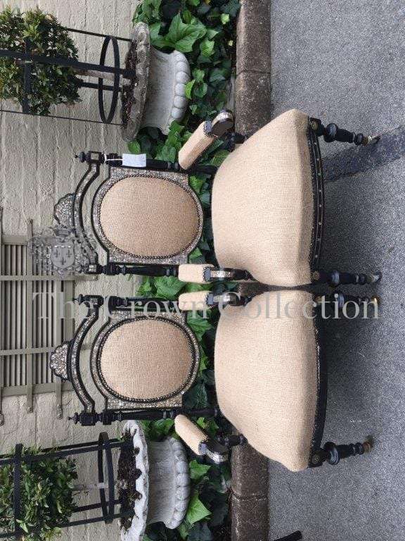 Mid Victorian Ebonised set of 3 Seater settee, 2x arm chairs and 2x chairs with Mother of Pearl I...