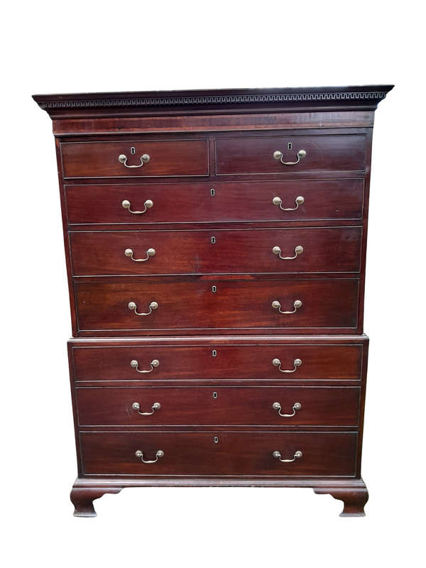 A George III Style Mahogany Chest on Chest on Bracket Feet