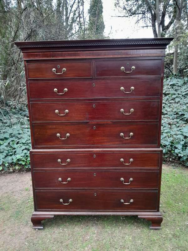 A George III Style Mahogany Chest on Chest on Bracket Feet