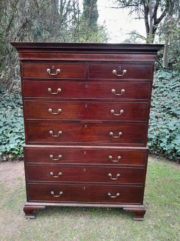 A George III Style Mahogany Chest on Chest on Bracket Feet