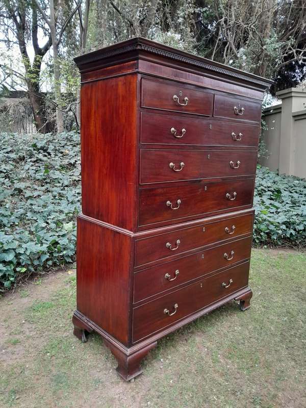 A George III Style Mahogany Chest on Chest on Bracket Feet