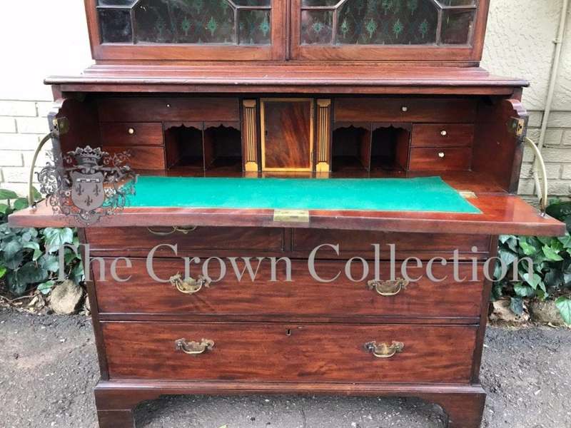 A Fine Late 19th Century George III Sheraton Period Plum Pudding Mahogany Secretaire bookcase