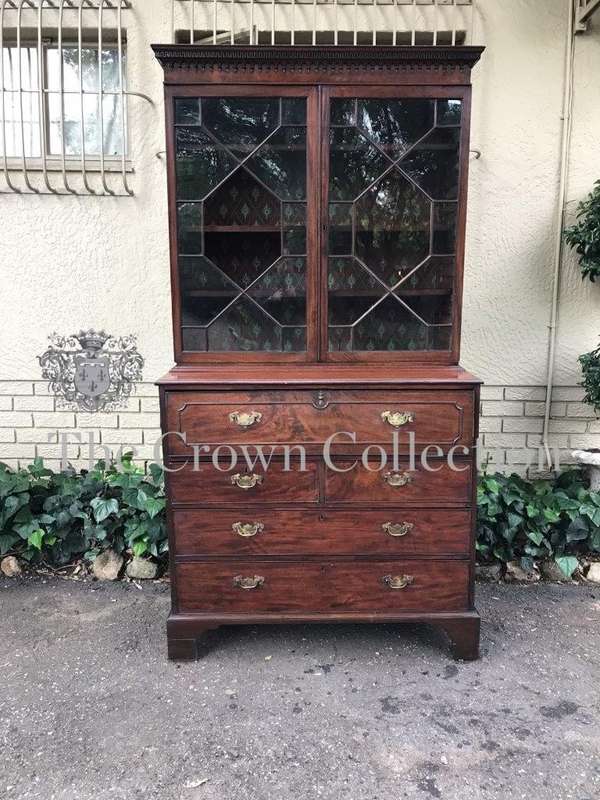 A Fine Late 19th Century George III Sheraton Period Plum Pudding Mahogany Secretaire bookcase