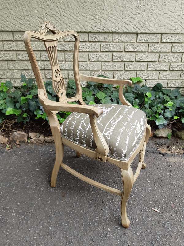 Set of 6 Bleached Antique W. Whitley London Dining Chairs (2 Arch chairs and 4 Dining Chairs)