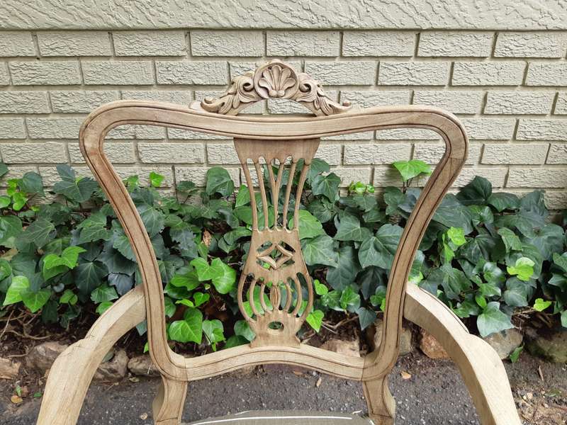 Set of 6 Bleached Antique W. Whitley London Dining Chairs (2 Arch chairs and 4 Dining Chairs)