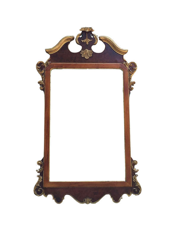 Georgian Style Mahogany & Gilded Mirror with Swan Neck & Pediment