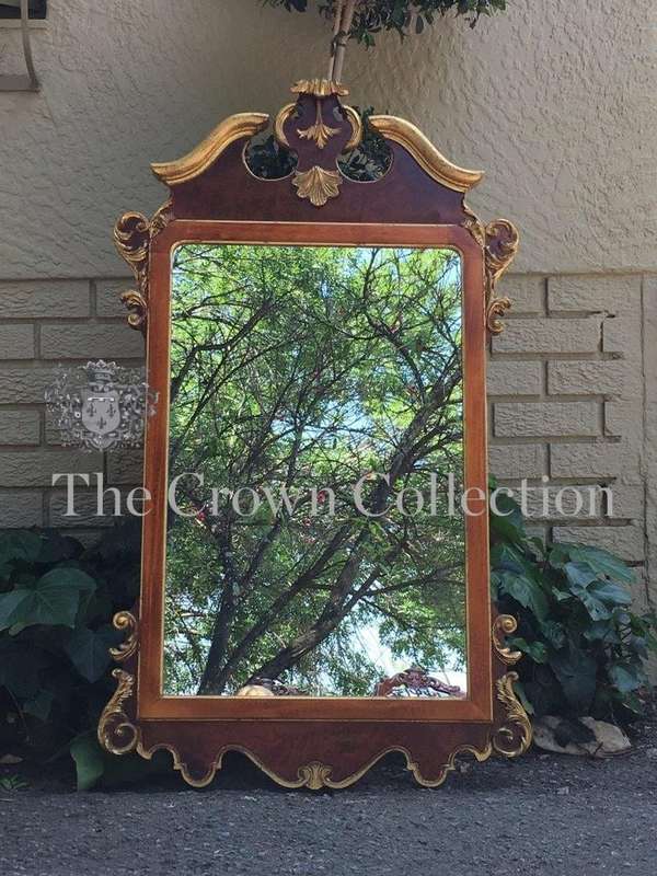 Georgian Style Mahogany & Gilded Mirror with Swan Neck & Pediment