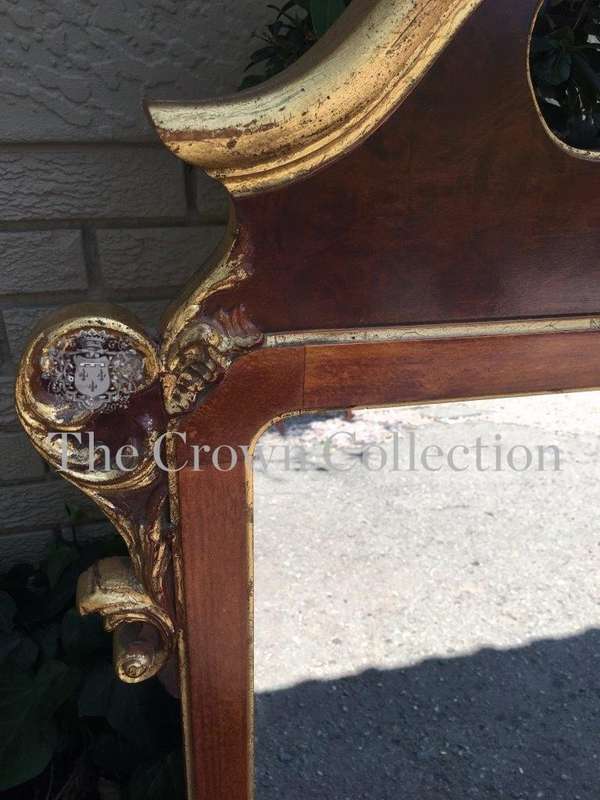 Georgian Style Mahogany & Gilded Mirror with Swan Neck & Pediment