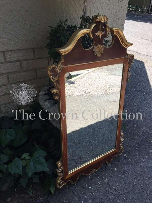 Georgian Style Mahogany & Gilded Mirror with Swan Neck & Pediment