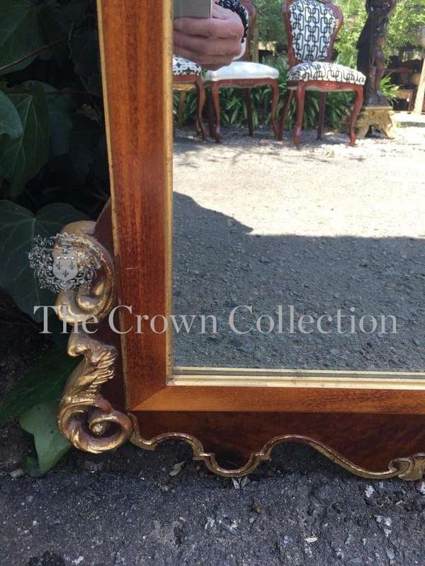 Georgian Style Mahogany & Gilded Mirror with Swan Neck & Pediment