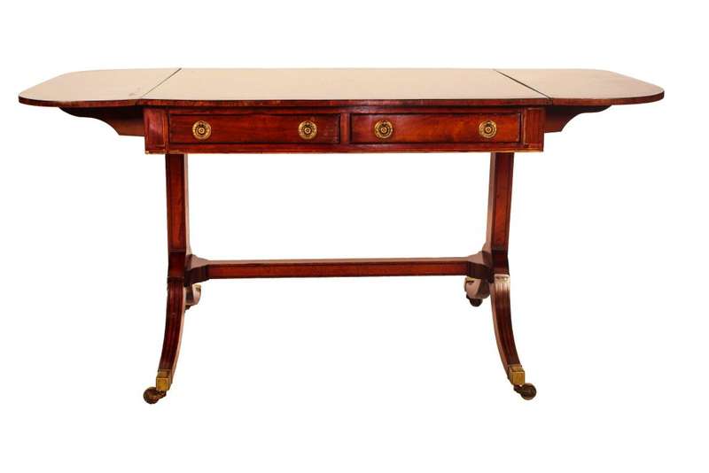 Regency Mahogany Sofa Table with Drop Sides and Original Brass Cap Castors, circa 1815