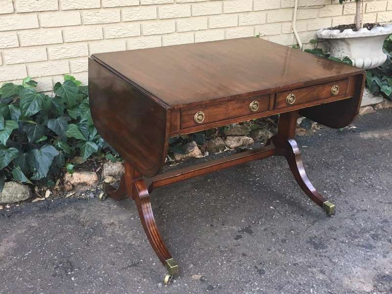Regency Mahogany Sofa Table with Drop Sides and Original Brass Cap Castors, circa 1815