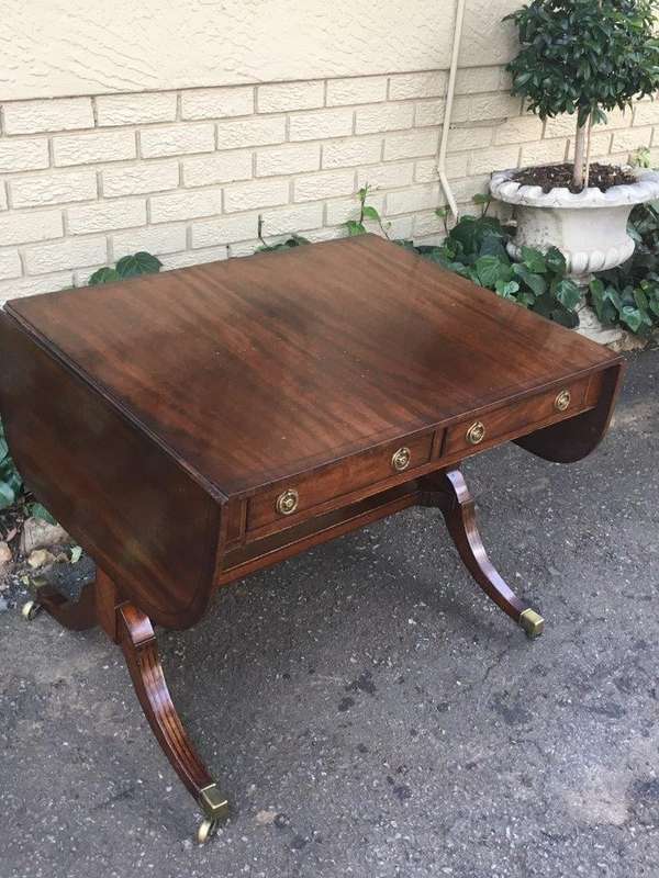 Regency Mahogany Sofa Table with Drop Sides and Original Brass Cap Castors, circa 1815