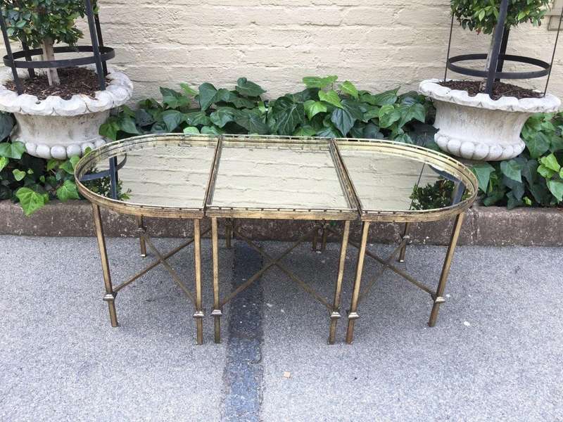 Set of 3 Gilded Wrought Iron Coffee Tables with Gallery Sides (Mirror top)