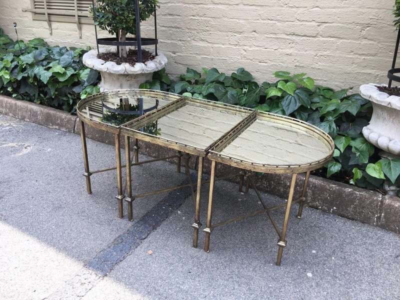 Set of 3 Gilded Wrought Iron Coffee Tables with Gallery Sides (Mirror top)