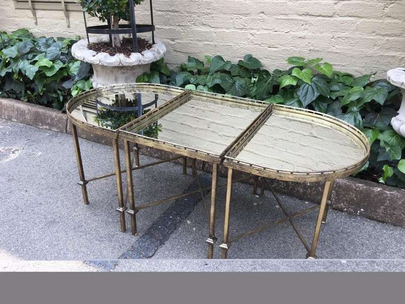 Set of 3 Gilded Wrought Iron Coffee Tables with Gallery Sides (Mirror top)