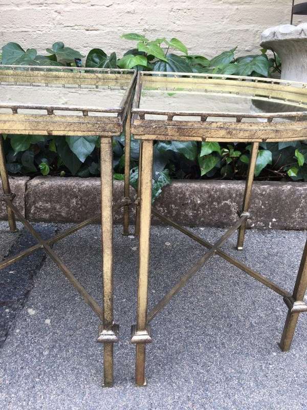 Set of 3 Gilded Wrought Iron Coffee Tables with Gallery Sides (Mirror top)