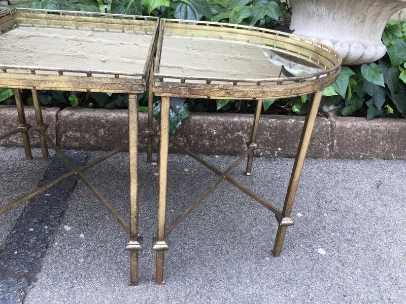 Set of 3 Gilded Wrought Iron Coffee Tables with Gallery Sides (Mirror top)