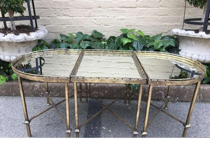 Set of 3 Gilded Wrought Iron Coffee Tables with Gallery Sides (Mirror top)
