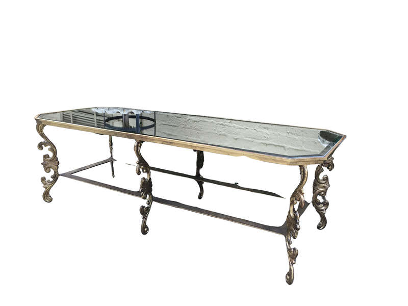 A Wrought Iron and Gilded Coffee Table With Mirror top Custom-Made for The Crown Collection