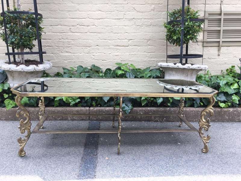 A Wrought Iron and Gilded Coffee Table With Mirror top Custom-Made for The Crown Collection