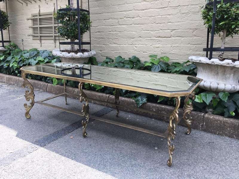 A Wrought Iron and Gilded Coffee Table With Mirror top Custom-Made for The Crown Collection
