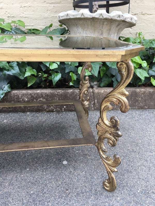 A Wrought Iron and Gilded Coffee Table With Mirror top Custom-Made for The Crown Collection