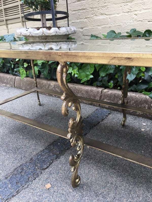 A Wrought Iron and Gilded Coffee Table With Mirror top Custom-Made for The Crown Collection