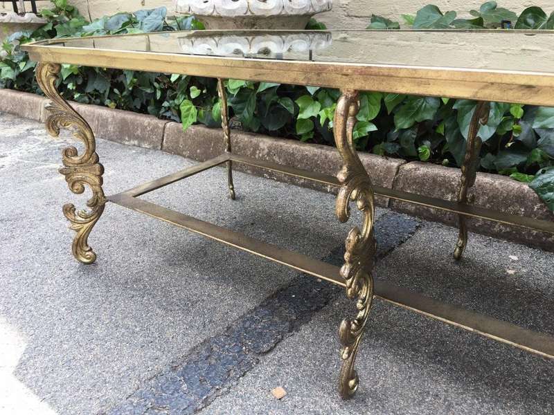 A Wrought Iron and Gilded Coffee Table With Mirror top Custom-Made for The Crown Collection
