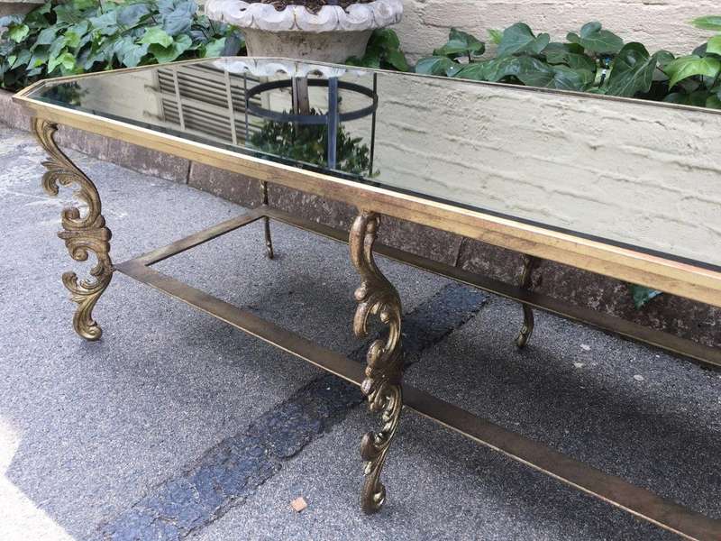 A Wrought Iron and Gilded Coffee Table With Mirror top Custom-Made for The Crown Collection