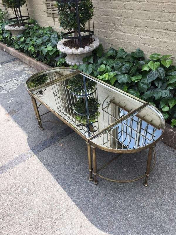 Set of 3 Wrought Iron Gilded Coffee Tables with Mirror Inlay