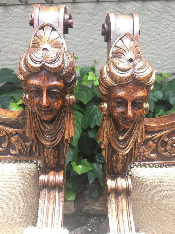 Pair Mid 19th Century Italian Oak Carved Savonarola Chairs, Provenance Heather Lloyd Jones-Westco...