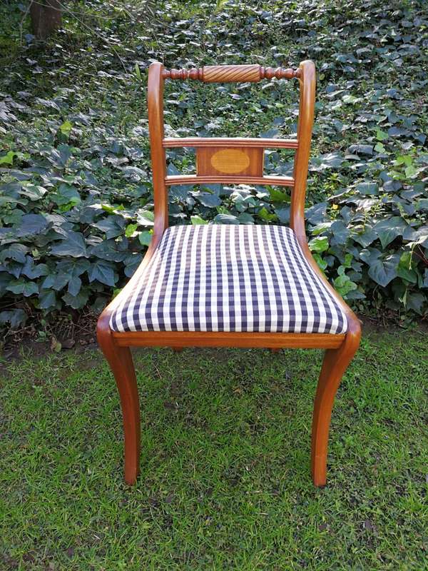 Set of 12 Regency Style Inlaid Mahogany Dining Chairs  upholstered