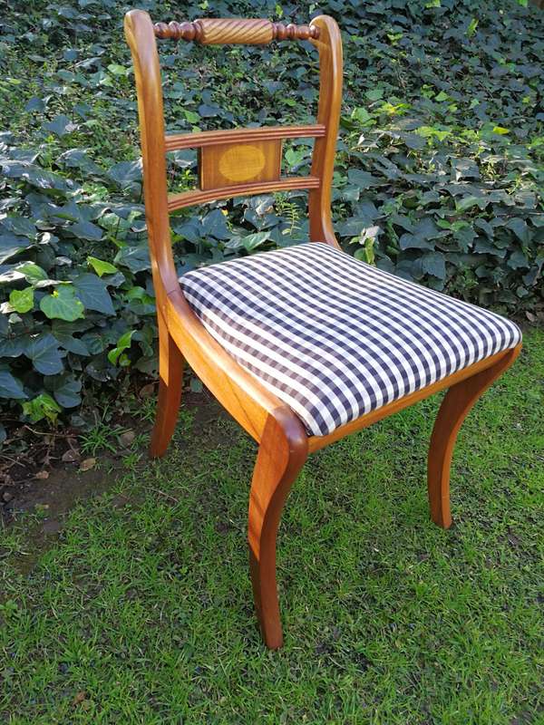 Set of 12 Regency Style Inlaid Mahogany Dining Chairs  upholstered