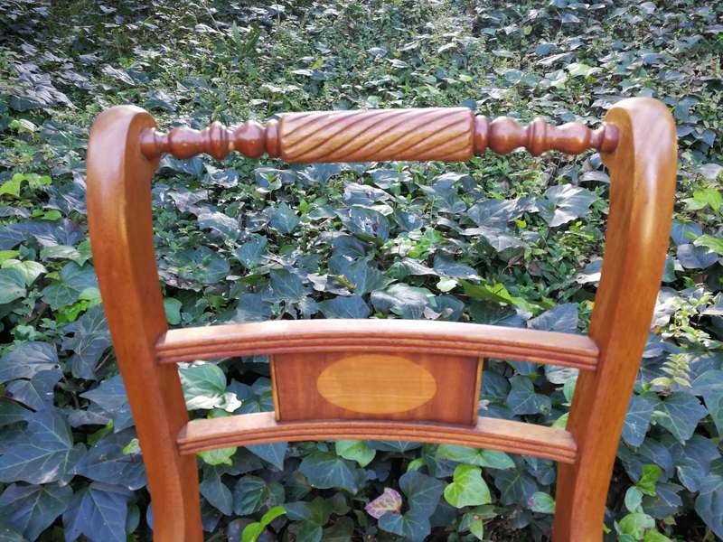 Set of 12 Regency Style Inlaid Mahogany Dining Chairs  upholstered