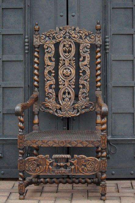 Continental Carved Oak Arm Chair