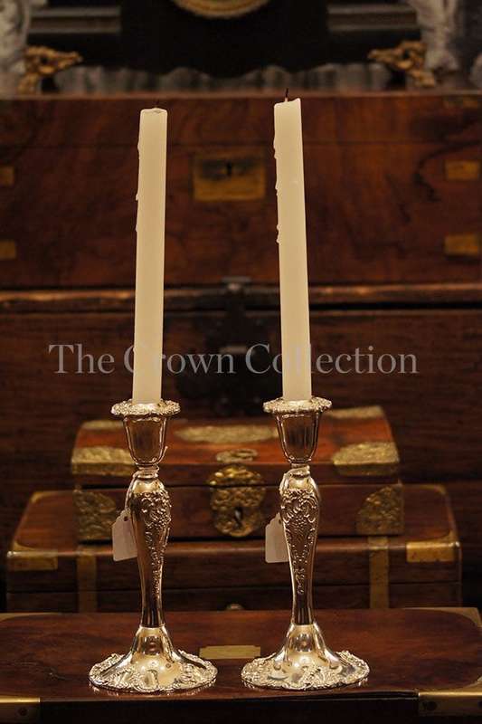 Pair Godinger Baroque Silver Plated Candlesticks