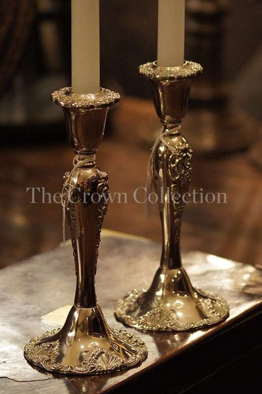 Pair Godinger Baroque Silver Plated Candlesticks