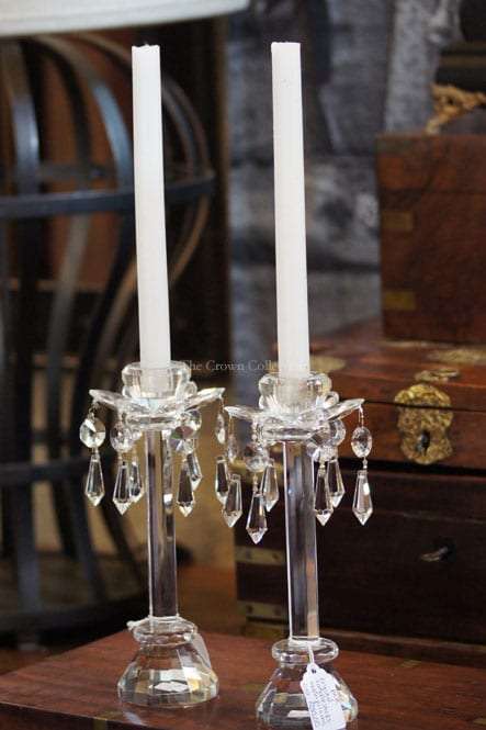 Pair Crystal Candlesticks With Prisms