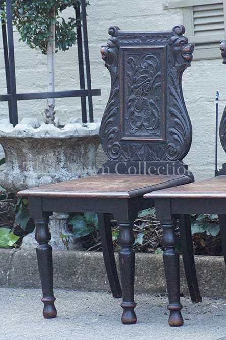 Pair Victorian Oak Hall Chairs