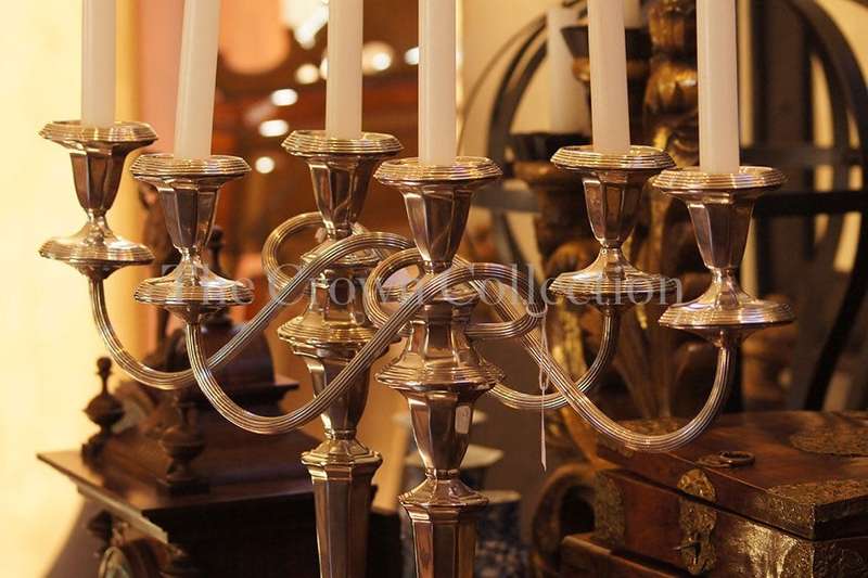 A Pair of Silver Plate Three Arm Candelabra